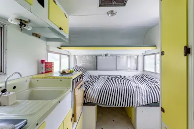 The inside of a trailer, bright and cheerful
